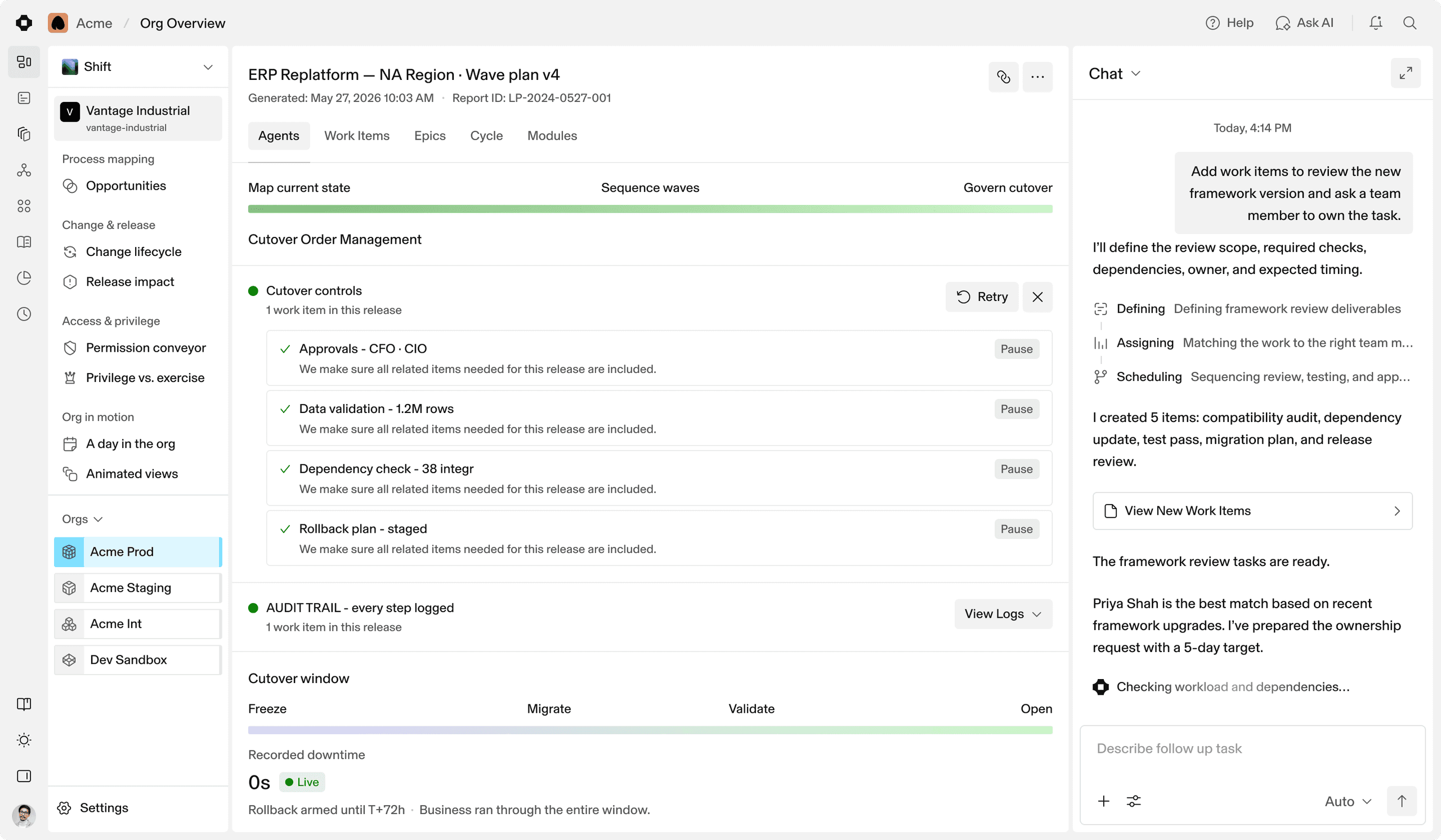 Laminar Shift — cutover order management